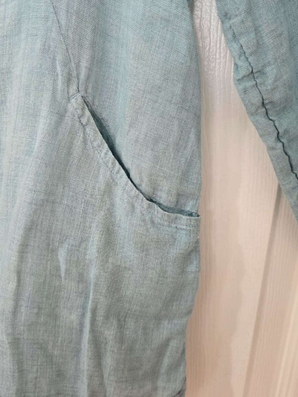 Sigrid Olsen Women's 100% Linen Shirt Button Down Roll Tab Sleeve Aqua Blue Sz L - Picture 5 of 8